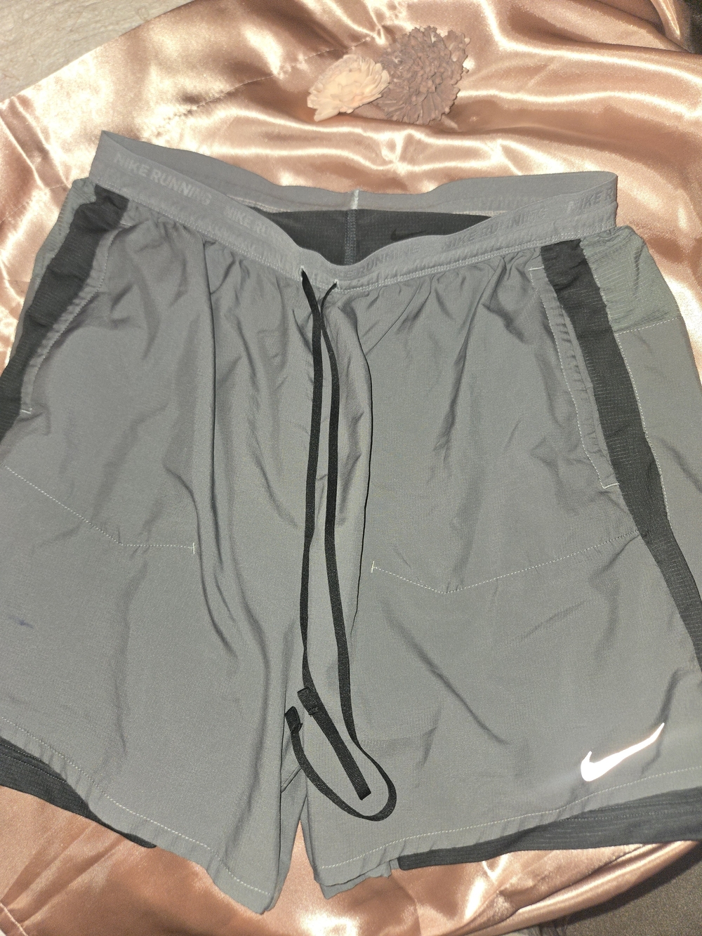 Nike Men's Gray Athletic Running Shorts with Black Accents